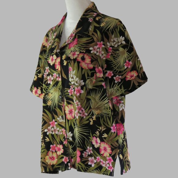 Sag Harbor Hawaiian Floral Print Short Sleeve Button Up Shirt Size M (C866) - Picture 4 of 6